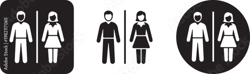 Restroom signs, toilet icons, bathroom symbols, gender neutral, black and white graphics