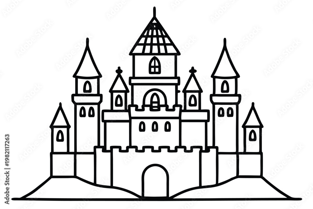 Fototapeta premium castle silhouette line art vector illustration with a white background