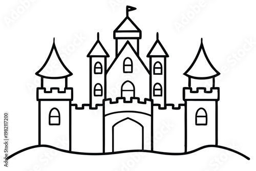 castle silhouette line art vector illustration with a white background