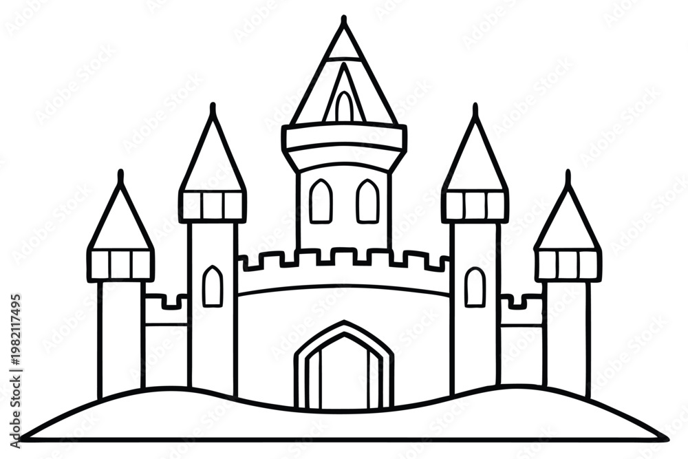 Fototapeta premium castle silhouette line art vector illustration with a white background