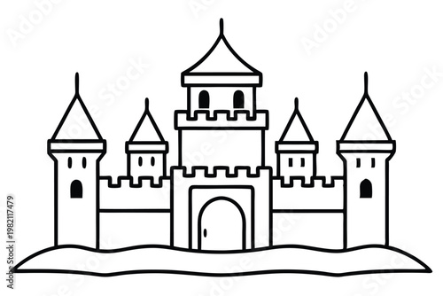 castle silhouette line art vector illustration with a white background