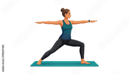 woman doing yoga warrior pose illustration on transparent background