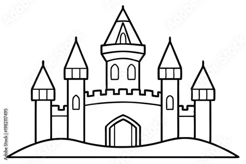 castle silhouette line art vector illustration with a white background
