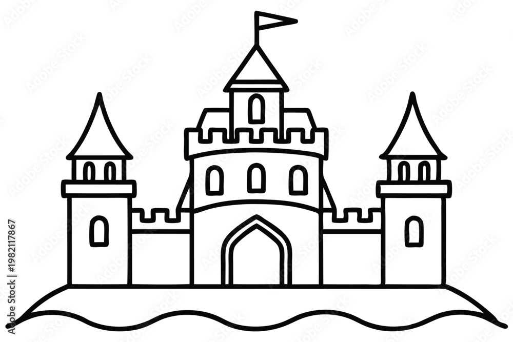 Fototapeta premium castle silhouette line art vector illustration with a white background