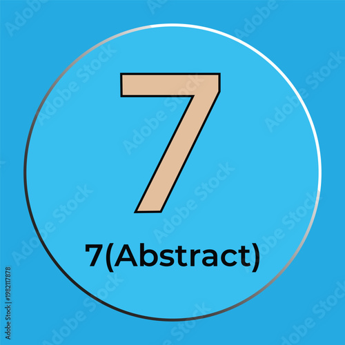 Minimalist Number 7 Vector Illustration in a Circular Blue Frame
