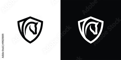 Elegant horse head emblem on shield perfect for branding.