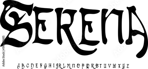 Serena Elegant Gothic Font Alphabet – Curved Decorative Display Typeface with Dark Vintage Style for Branding, Editorial Design, Book Covers & Stylish Typography Projects