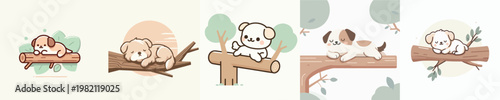 cute dog vector relaxing on a branch