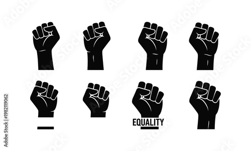 Fist up vector silhouette illustration, black lives matter line art, protest and revolution.