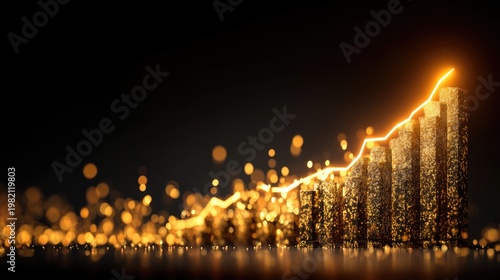 Golden Financial Growth Graph with Sparkling Elements and Lights