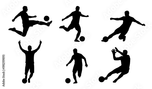 Football player silhouette set dynamic sport action vector illustration isolated on white background