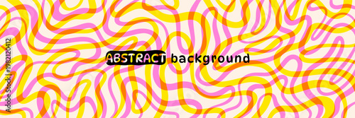 Modern abstract 1:3 spring summer background. Twisted hand drawn lines fluid curved wiggling stripes waves. Riso effect funky maze ornament groovy hippie pattern banner doodle uneven wavy organic line