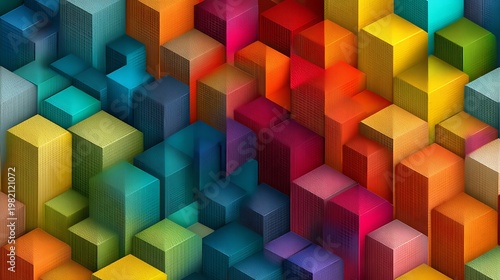 Vibrant 3D colorful blocks in dynamic geometric pattern