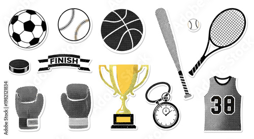 Collage of Various Sport Equipment and Trophies Representing Athletic Achievement