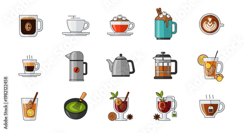 Diverse beverage collection featuring coffee tea and other hot and cold drinks