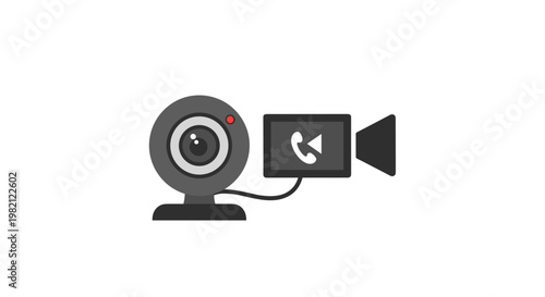 Modern Webcam Connected to Video Camera Icon for Digital Communication Concept