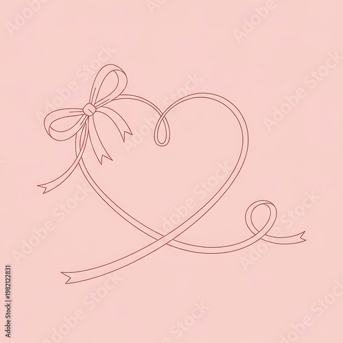Heart shaped ribbon with bow on pink background