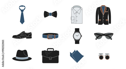 Collection of various men's fashion and business accessories 