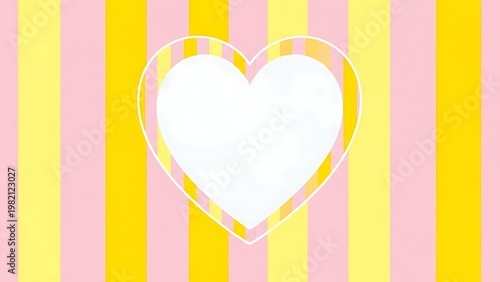 White heart on yellow and pink striped background