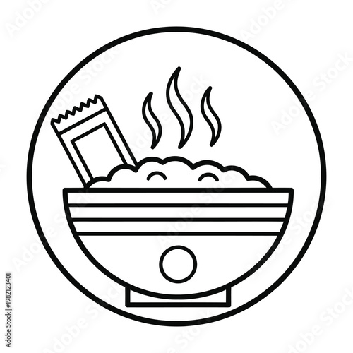 Hot Porridge Bowl Icon with Instant Oatmeal Packet for Breakfast Meal Menu Design Element