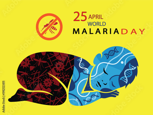 World malaria day poster highlighting mosquito and genetic research on april 25th