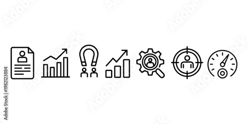 Black outline business and performance metrics resume graph bar chart line graph