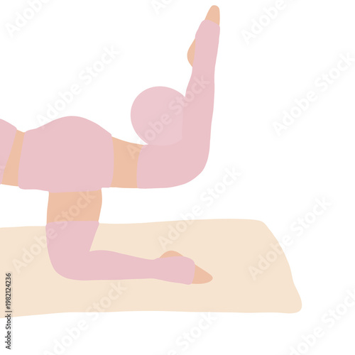 Woman doing pilates ball leg lift on mat fitness workout strength flexibility illustration isolated transparent background