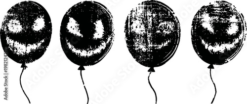 Halloween balloons with spooky distressed faces, scary and creepy party decorations