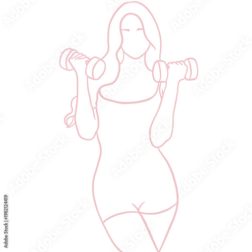 Woman Workout With Dumbbell Line Art