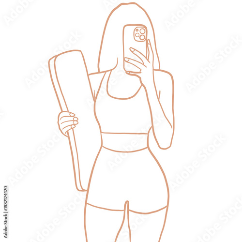 Healthy Woman Taking Selfies Drawing