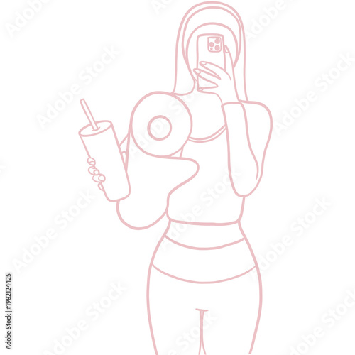 Woman Taking Selfies Line Art
