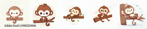cute monkey vector relaxing on a tree branch