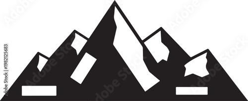 Black mountain range silhouette, vector graphic, landscape icon, outdoor symbol