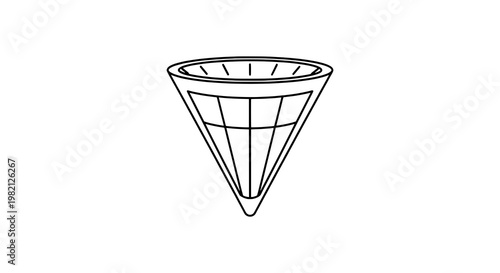 Cone line icon with geometric segments and bold outline, minimalist vector style isolated featuring