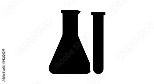 Flasks laboratory icon with beaker and test tube silhouette for science chemistry signage featuring flask,