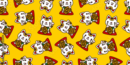 招き猫のシームレス背景画像。（Seamless background image of a maneki-neko.）
