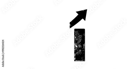 Arrow grunge upward direction icon with distressed texture, bold black silhouette on white space