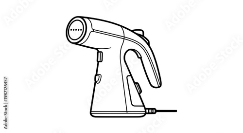 Hair dryer outline icon with cord and handle,clean minimal line art for salon appliance symbol featuring