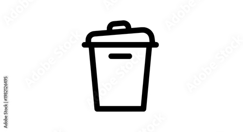 Trash can icon with lid and handle in minimalist line art style featuring recycling, waste, management with