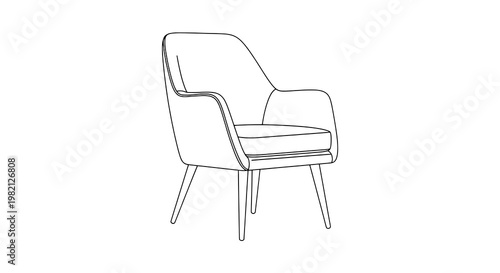 Chair modern armchair outline with clean contour lines,mid-century lounge seat isolated icon featuring