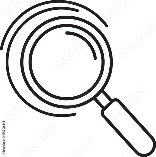 Magnifying glass icon line art with research discovery investigate illustration minimalist business education information question detective evidence document inspection verification