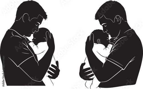 Silhouette of a father holding his baby fatherhood and parental love black and white background fatherhood parenthood silhouette illustration monochrome isolated affection connection