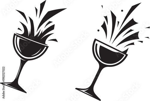 Splashing wine glasses with liquid motion wine glass black and white celebration cocktail beverage glassware silhouette refreshment restaurant champagne drinkware container refreshing