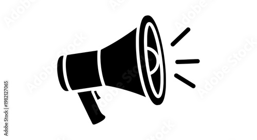 Megaphone loudspeaker icon with bold black lines and dynamic sound effects featuring graphic, announcement,