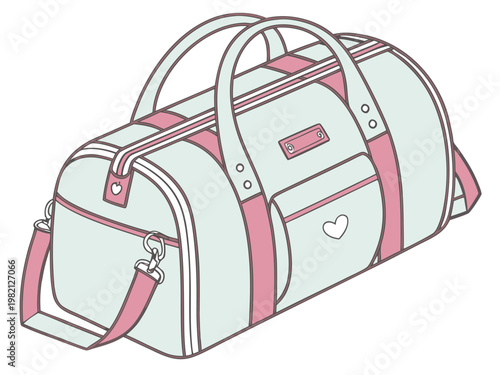 Stylish duffel bag with pink accents and multiple compartments for travel or sports