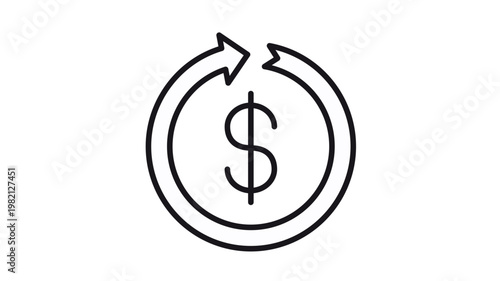 Fotografía Circular rotating arrow encircling a monetary character, symbolizing the recurring cycle of financial yields, investment returns, cashback rewards, and fiscal reimbursement procedures