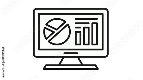 Quadro su tela Minimalist black line vector icon illustration of a computer monitor screen disp