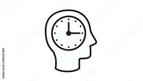 Human head profile silhouette vector icon with a solid black circle inside, representing focus, mental health, psychology, brain activity, consciousness, or a single thought. Minimalist graphic.