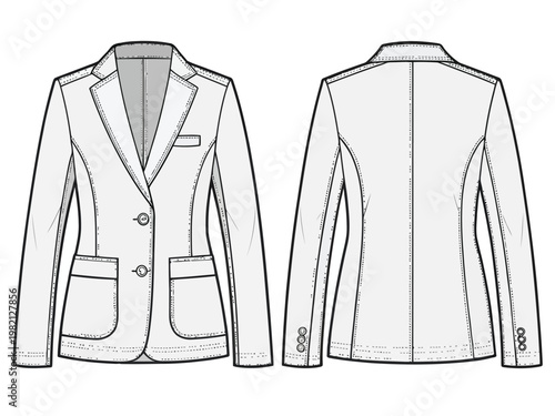 Elegant two-button blazer with functional chest pockets and notched lapels