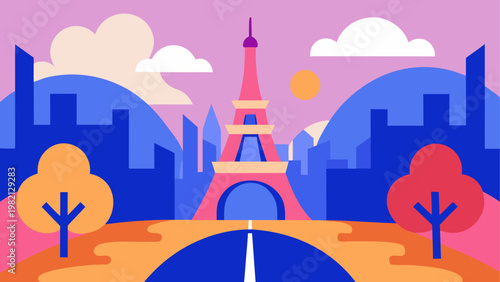 Desert landscape with cacti and rock formations at sunset